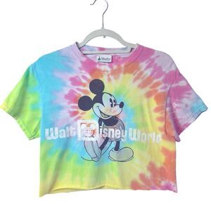 Walt Disney World Mickey Mouse Tie Dye Crop T-Shirt Pastel Size S